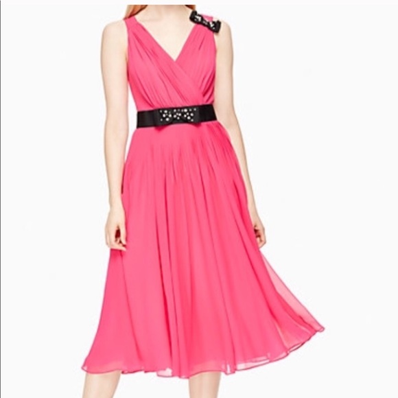 NWT Kate Spade Hot Pink Dress Black Gem Bow Detail - Picture 3 of 4